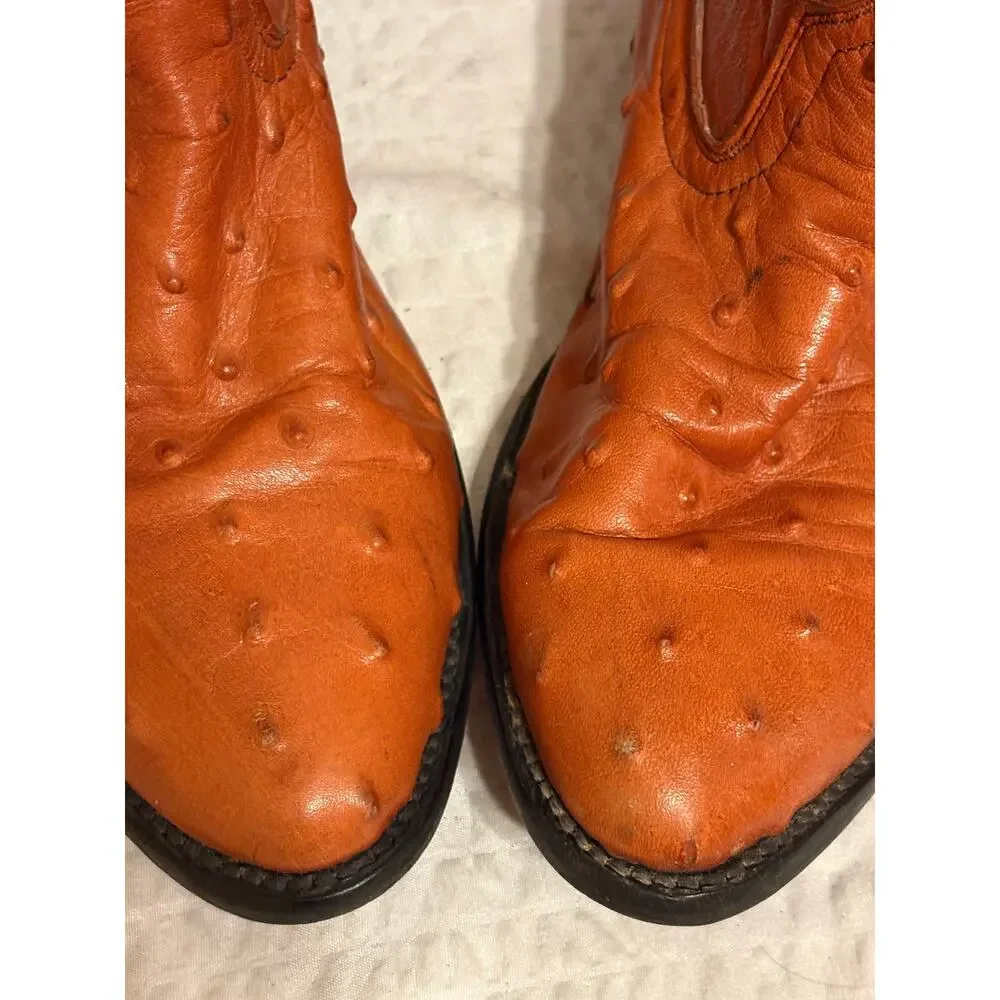 VTG Full Quill Ostrich Handmade Mexico Cowboy Boots Men’s 8.5 Mex 26.5 Cognac